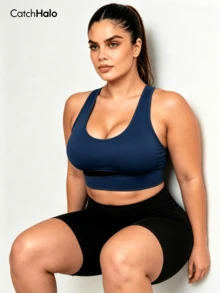 Sujetador deportivo corto talla grande sin costuras con espalda de corredor acanalado para pilates, uso diario y entrenamiento en el gimnasio - Multicolor - Ver 5