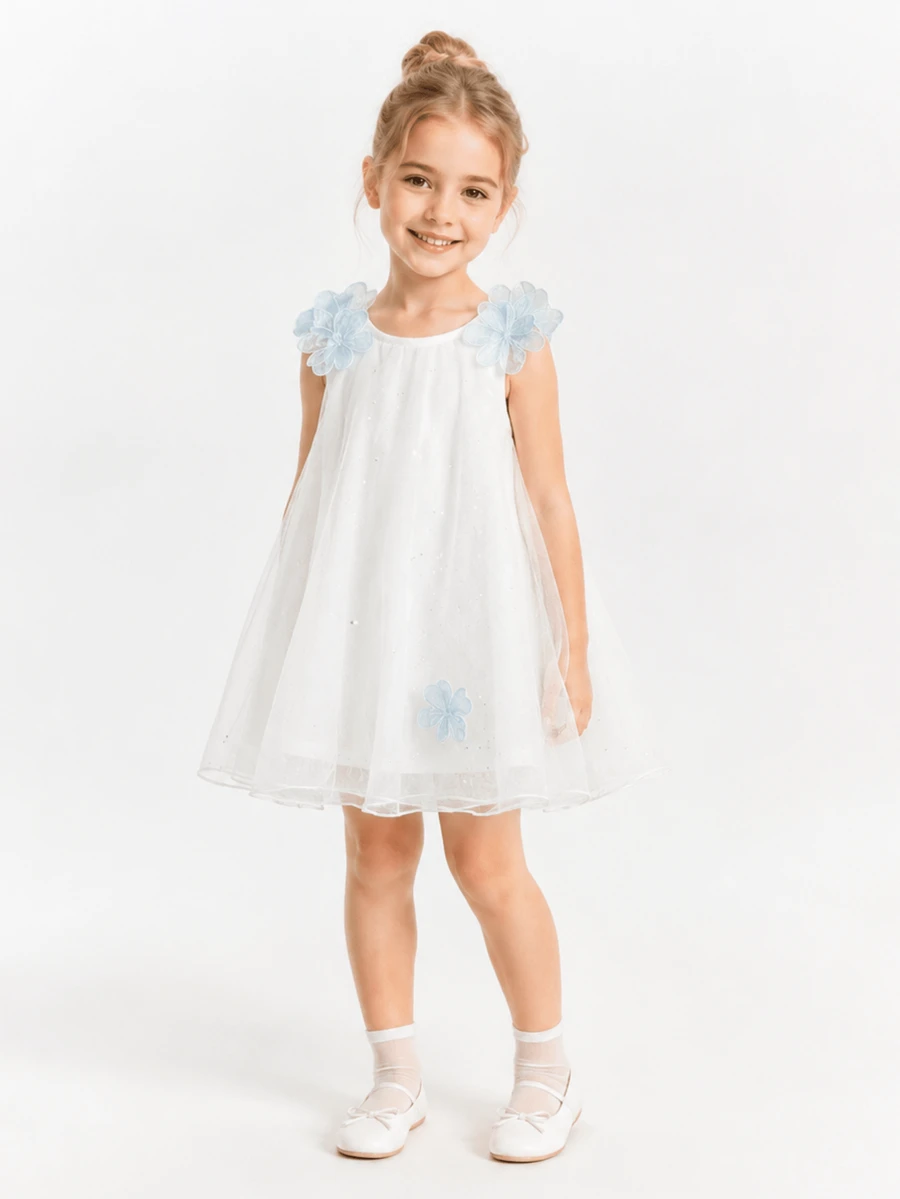 Balabala 2026 Girls' Spaghetti Strap Camisole Top With Layered Tulle, Lightweight Summer Blouse - Original White - View 1