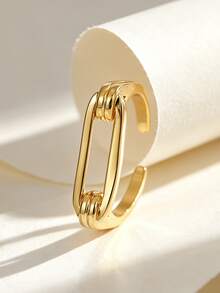 18K Gold Plated Paperclip Open Ring Brass Geometric Adjustable Stackable Finger Ring For Women Daily Jewelry - Yellow Gold - View 3