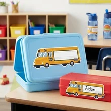30pcs School Bus Name Label Stickers, Suitable For Classroom, 9 Inch Desk Name Plates, Bus Shaped Peel And Stick Student Name Labels With Writing Lines, Teacher Supplies And Back To School Decor - A - View 3