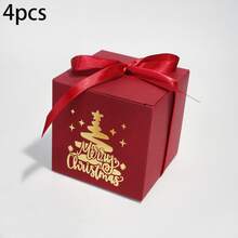 1/4/12pcs Christmas Foil-Stamped Square Boxes, Creative Candy Boxes, High-End Red Foil-Stamped Christmas Tree Gift Boxes - View 14