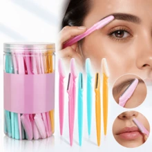 24/12/6pcs Disposable Eyebrow Razors, Plastic Thick Handle, Stainless Steel Blade With Protective Cap, Gentle Facial Hair Remover For Women, Suitable For Eyebrows, Lips, Facial Peach Fuzz, Daily Makeup And Beauty Grooming Tool - Multiple Styles - View 1