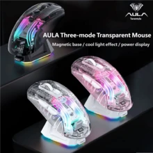 AULA SC630Pro Transparent Wireless Mouse Tri-Mode 2.4G Bluetooth Wired Gaming Mouse With Magnetic Charging Dock RGB Backlight Original AULA Office Game Mouse - View 5