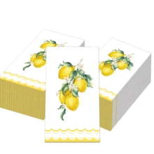 Lemon Floral Disposable Paper Napkins, Summer Lemon And Floral Pattern, Suitable For Picnic And Dinner Party, Each Size 4.5x8 Inches - Style 1 - View 2