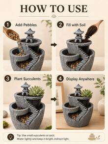 Zen Pagoda Succulent Plant Pot, Multi-Layer Mountain-Style Mini Cactus Planter, Resin Desktop Bonsai Pot, Home And Office Desk Decoration - Zen Pagoda Flower Pot - View 3