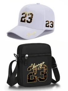 1pc/2pcs "Chicago 23" Gold Personalized Number Graphic Print Unisex Curved Brim Baseball Cap And Crossbody Bag, Street Fashion Outdoor Sports Baseball Cap And Bag, Adjustable, Gift For Yourself Or Friends - Multicolor - View 13