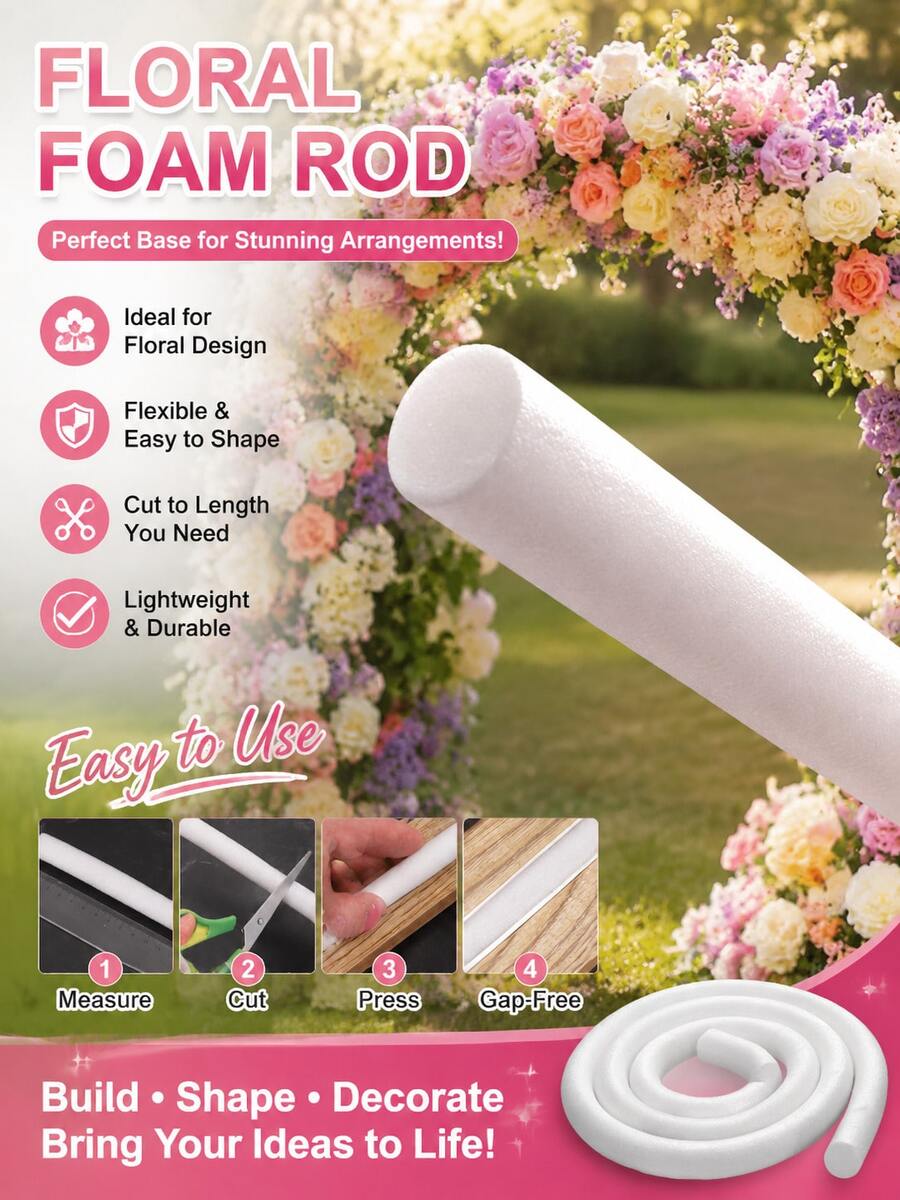 Barra de espuma floral de 200 cm, se puede cortar libremente, adecuada para arco de boda y decoración de fiesta, se puede usar como espuma floral, flotador de piscina, base de barra de espuma floral hecha a mano, espuma floral DIY, amplia gama de usos, esponja cilíndrica, adecuada para el Día de San Valentín, decoración de Año Nuevo, suministros para eventos festivos y decoración del hogar.