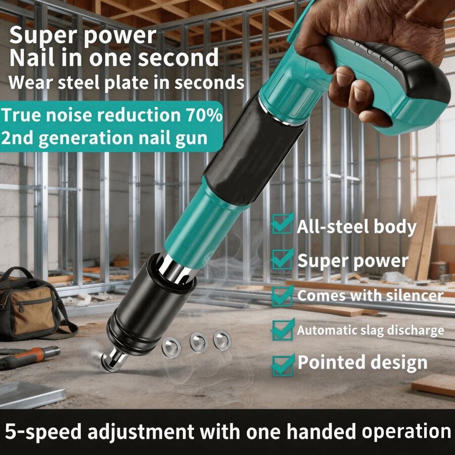 1 Set Blue Multi-Function Mini Nail Gun Kit - 5-Speed Adjustable, Manual Operation, Suitable For Woodworking And Decoration - Includes Pneumatic Concrete Nail Gun For Brick And Cement Walls (Nails Not Included)