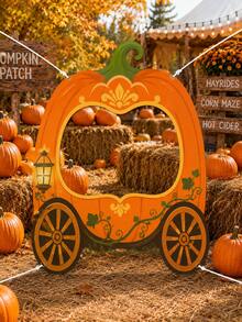 1pc Vintage Pumpkin Carriage Wagon Wheel Fall Photo Booth Frame - Reusable Hanging Selfie Backdrop For Pumpkin Patch, Thanksgiving Farm Party, Autumn Harvest Festival & Cozy Family Photo Fun - A - View 6
