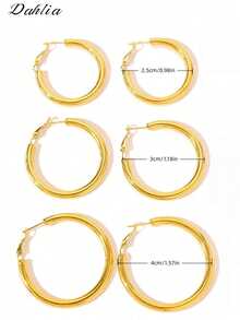 3 Pairs Women's Gold Hoop Earrings Set, Stainless Steel Hoop Earrings, Minimalist Fashion Jewelry, Suitable For Daily Wear And Party - Gold - View 3