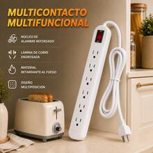 Regleta multicontactos electricos con 6 salidas con interruptor,Multicontacto Extension,Compacto Fácil de usar,protección contra sobrecarga,montaje en pared para el hogar y la oficina. - Blanco - Ver 1