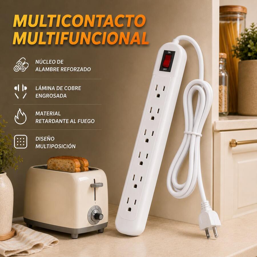 Regleta multicontactos electricos con 6 salidas con interruptor,Multicontacto Extension,Compacto Fácil de usar,protección contra sobrecarga,montaje en pared para el hogar y la oficina. - Blanco - Ver 1