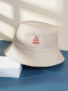 1/2件裝 中性刺繡字母 NO BAD VIBES 防曬透氣新款百搭漁夫帽，適合戶外休閒穿著 - 米色 - 查看 6