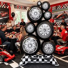 1pc 40 Inch Large Stackable Tire Balloon, Black & White Checkered Racing Foil Balloon, Racing Theme Party Decoration, Suitable For Birthday, Garage Party - View 6