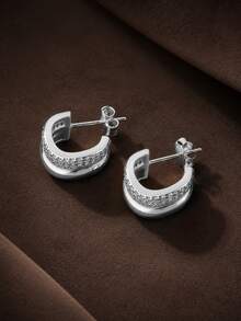 Fashion 925 Sterling Silver Women's Elegant Double-Layer Geometric Stud Earrings - Diamond - View 5