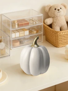 Fall Pumpkin Decor, 1 Pc Resin Thanksgiving Fake Pumpkin Figurines, White And Gold Pumpkins For Decorating, Fall Decorations For Home, Farmhouse, Harvest Table Centerpiece - Pumpkin Decoration - View 11