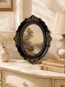 1pc Hollow Decorative Oval Photo Frame, Black Gold Vintage Baroque Picture Frame, Frame Only Photo Paper Not Included, DIY Wall Tabletop Display For Bedroom Living Room Decor - New Model - View 8