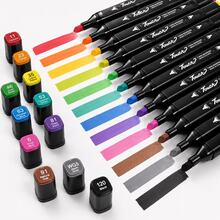 Kit de Marcadores Artísticos 24 Cores, Canetas Dupla Ponta com Ponta Redonda 3,2mm e Ponta Chanfrada 6,2mm, Tinta Alcoólica de Secagem Rápida, Estojo Grande de Oxford com Alça, Ideal para Desenho, Pintura, Design, Colorir e Lettering - 24 núcleos - Visão 3