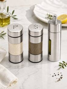 1個不鏽鋼廚房調味料容器，鹽胡椒瓶或液體調味料瓶，附透明視窗，適用烹飪、餐桌、餐廳與居家 - 銀色 - 查看 1