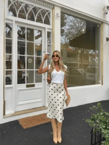 Polka Dot Print Dogtooth Frill Trim Double Layer Mesh Skirt, Fashion Casual Versatile - Apricot - View 6