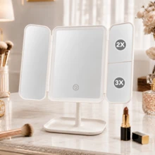 LED 3-Fold Makeup Mirror, Actual 2x/3x Magnification, 3 Lighting Modes, Foldable Storage, Vanity Mirror With Storage Base, Rotatable Makeup Mirror, Touch Control, 600mAh Battery, Ideal Holiday Gift - Multicolor - View 14