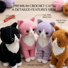 4 Colors Optional Large Cat Crochet Set, DIY Knitting Needle Handmade Combination Kit, Includes Yarn Accessories And Diagram, Beginner Crochet DIY Material Pack, Cute Cat Combination Knitting Handmade Set, With Step-By-Step Video Tutorial And Instruction Manual - C-Multicolor Set - View 6