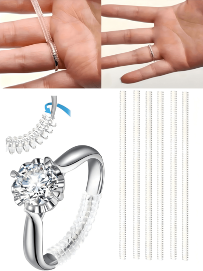 6 piezas Ajustadores de tamaño de anillo para mujer, ajustadores de tamaño de anillo de silicona transparente, medidores de joyería, espaciadores, ajustadores de tamaño, adaptadores, se ajustan a casi cualquier anillo