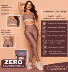 Premium Suplex Fitness Set With Pants And Non-Transparent Cup Top, Fitness Gym Clothing Kit, High Compression Leggings - 雙色卡布奇諾 - 查看 2