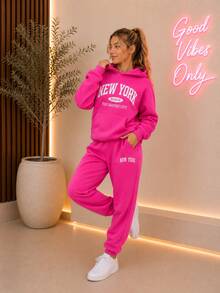 2-Piece Girls' Thermal Sweatshirt Set With Hood And Jogger Pants, Sizes 8-14 - 玫紅色 - 查看 4