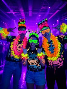 5pcs Random Color Neon Star Metallic Tinsel Garland, 49cm/19in Shiny Metallic Fringe Neck Decor, Lightweight Wearable Party Decoration, Suitable For Birthday, Carnival, Festival, Dance, Photo Booth And Theme Party Favors - Colorful Fluorescent Strips - View 7
