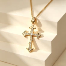 Collar de Cruz de Cristal Tono Dorado, Estilo Gótico Vintage, Joyería Cristiana Unisex, Accesorio de Fiesta Hip-Hop, Regalo Religioso Brillante - Dorado - Ver 5