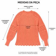 Suéter Feminino em Tricô Texturizado com Manga Longa Bufante e Detalhe Rendado - Ciano - Visão 4