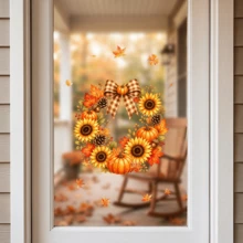 1/2件裝秋季花環窗貼 Hello Fall 南瓜向日葵楓葉靜電貼紙 雙面可移除玻璃貼紙 感恩節商店門窗居家裝飾 - 秋季花圈窗貼 - 查看 6