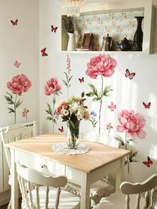 1pc Warm Romantic Pink Large Peony Butterfly Wall Decor Sticker, Removable Room Decoration Wall Decal For Bedroom, Living Room, Kids Room - 1PC - View 5