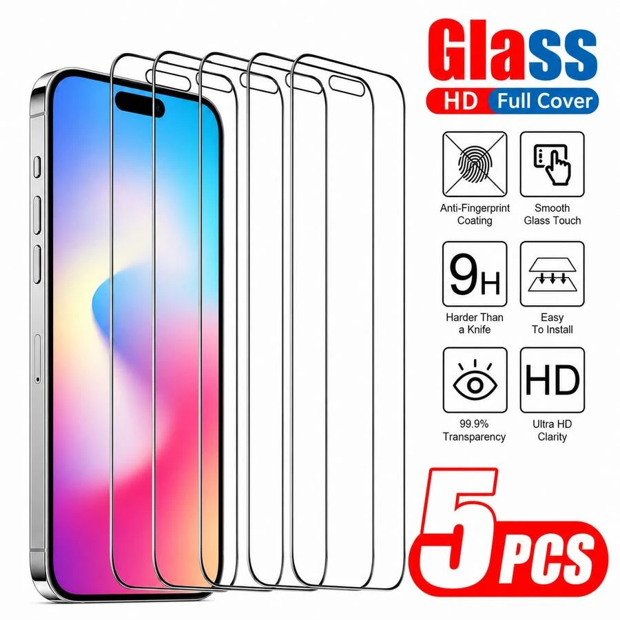 CASECOPS 5片裝超清晰全螢幕鋼化玻璃螢幕保護貼,全覆蓋保護,相容 iPhone 17 E/17/17 Pro Max/17 Pro/17 Air/16 Pro/15 Pro Max/14 Pro/13 系列,透明保護膜,防震防摔防刮防指紋,9H 硬度,適用 6.1 吋/6.3 吋/6.9 吋螢幕,日常使用與辦公必備手機膜 - 5件 - 查看 1