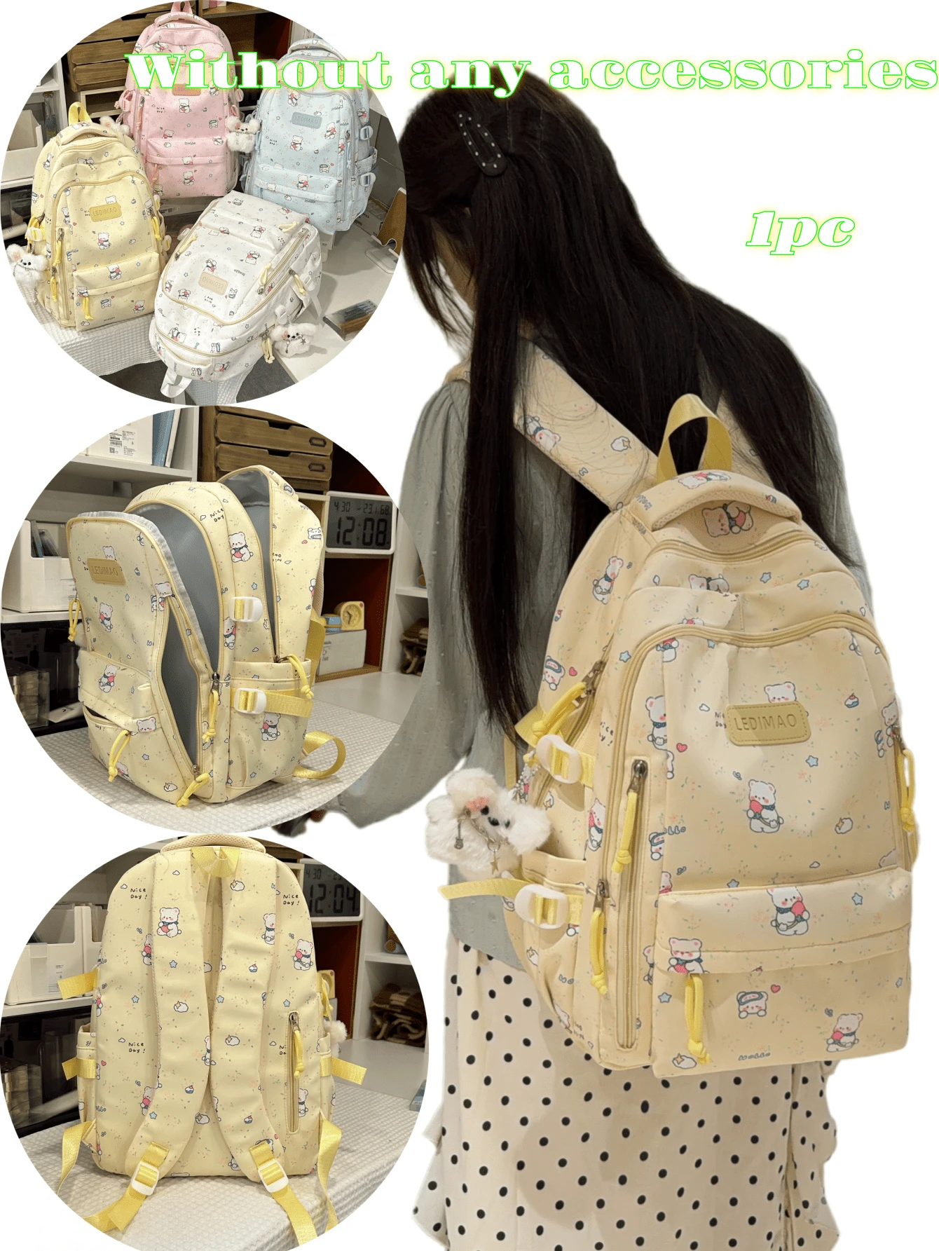 New Cartoon Back To School Season Versatile Couple Multi-Functional Large Capacity Comfortable Minimalist Elegant Backpack Suitable For Various Occasions (No Accessories Included) - Multicolor - View 1