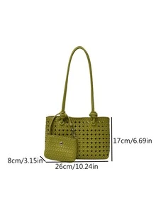 2026 New Premium Vacation Basket Bag Fashion Hollow Shoulder Underarm Mother-Daughter Tote Handbag Single - Green - View 6