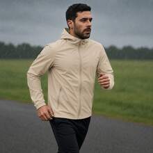 Men's Black Waterproof Windbreaker Jacket With Removable Hood, Sportswear For Gym Or Running, Water Resistant, Lightweight, Fitness, Training, Hiking, Casual, Autumn/Winter - 米色 - 查看 1