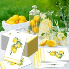 Lemon Floral Disposable Paper Napkins, Summer Lemon And Floral Pattern, Suitable For Picnic And Dinner Party, Each Size 4.5x8 Inches - Style 1 - View 3