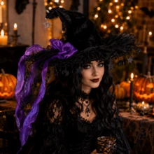 Halloween Witch Hat Gothic Wizard Hat Headwear With Detachable Bow - Purple - View 4