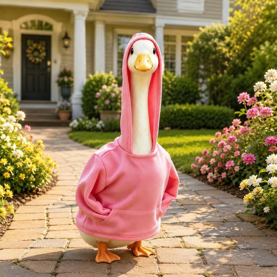 1 Piece Of 23 Inch Porch Goose Special Hooded Sweatshirt Without Model, Only Clothes Cute, Internet Famous, Courtyard Decoration Goose Changing Coat - Pink Goose Coat - View 1