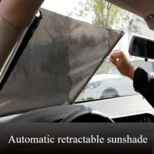 1pc Automatic Retractable Car Sunshade, PVC Heat-Insulating Roller Blind Sun Protection Cover, Car Adsorption-Style Blackout Curtain, UV-Resistant Heat-Insulating Curtain, Easy Installation, Suitable For Most Car Models, Heat-Insulating Sunshade - A - View 2