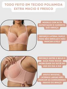 High-Support Bra With Wide Side Panels, Slimming Effect, In Anti-Mark Lace And Polyamide, Underwire And Padding, Comfortable Fit, Non-Removable Polyamide And Lace Compression Bra. Breathable, Quick-Drying, Odor-Resistant, Elastic, Maximum Support. - Rosa Oxidada - Ver 3
