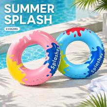 1 pieza Aro inflable multicolor con salpicaduras de pintura, flotador de piscina para adultos para vacaciones de verano en la playa & fiesta en la piscina - Anillo de natación salpicado de tinta - Ver 2