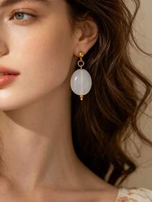 1 Pair French Style Stainless Steel 18K Gold Plated Clear Crystal Dangle Earrings For Women, Beach Vacation Commute Gentle Fairy Style - Gold - View 3
