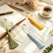 Personalized Birthday Flower Acrylic Bookmarks, Customizable With Engraving, Featuring Floral Designs, Tassels, And A Transparent Texture. A Unique Graduation Day Gift For Book Lovers, Students, Teachers, And Women. - Monthly Flower Acrylic Bookmark - View 2