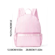 1pc Customized Name Macaron Striped Pink Girly Backpack, Portable Lightweight Travel Student Bag, Embroidered Name Back To School Gift, Personalized Gift - Multicolor - View 9