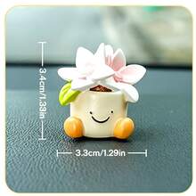 4 Styles Cartoon Potted Plant Car Decor, Slip-Resistant Base Design, Dual Use For Car Interior & Desktop, Universal Fit - Cartoon Bonsai - View 10
