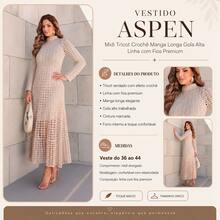 Vestido Feminino Midi em Tricot Rendado Efeito Crochê Manga Longa Gola Alta com Forro Elegante para Festa Casamento Formatura e Eventos - Preto - Visão 10