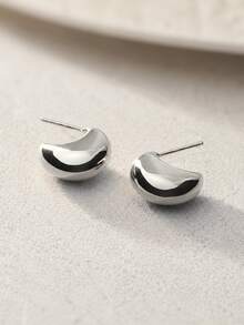 Luxury 925 Sterling Silver 18K Gold Plated Bean-Shaped Women's Stud Earrings - Bean-shaped - View 4